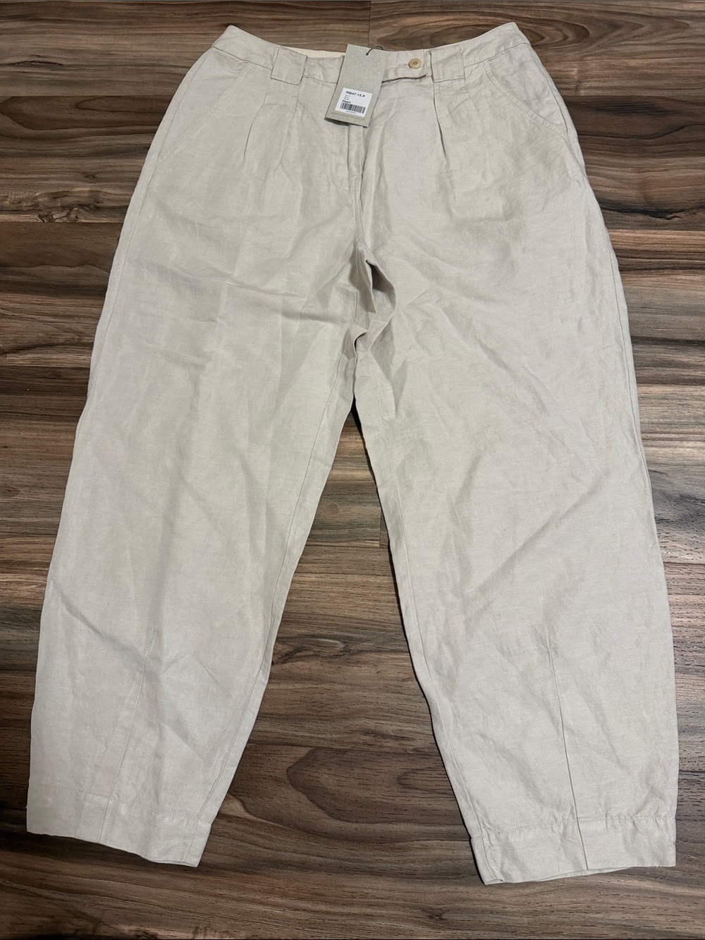Poetry Women's Linen Silk Blend Barrel Leg Pants Pearl Beige US 8 Minimal NWT
